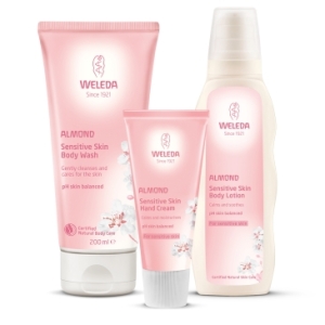 Weleda Almond Sensitive Skin Body Care Range products (shower cream, hand cream, body lotion)